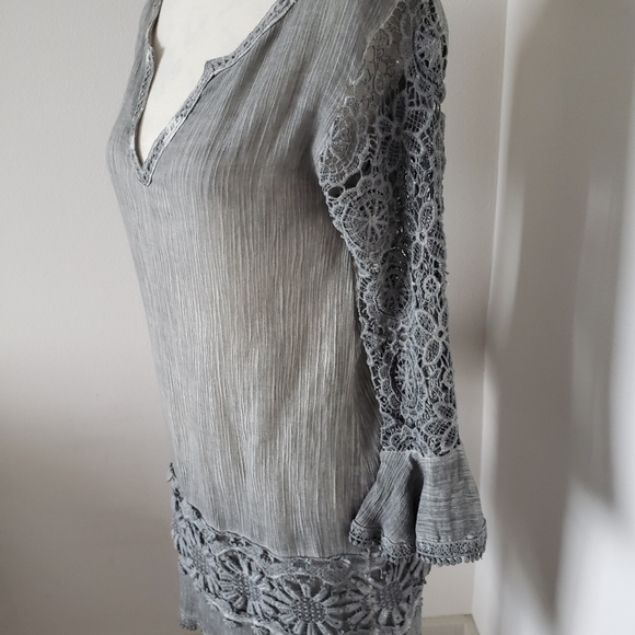 🌼bohemian dress grey lace details long sleeves size small 🌼 - Picture 6 of 9